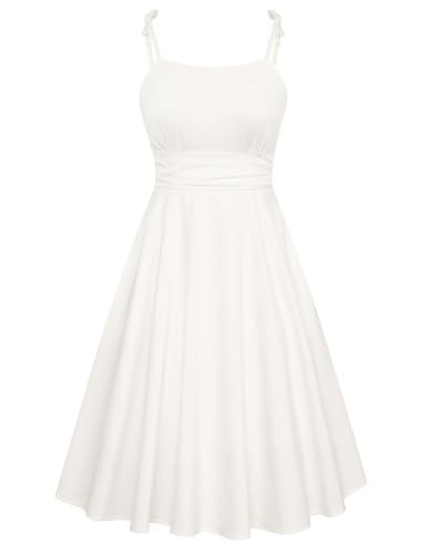 Belle Poque Frauen Weißes Kleid Ausgestelltes A-Linie Spaghettiträger Kleid mit Fliege Sommer Casual Maxi Kleid Weiß BP0928-11 XXL von Belle Poque