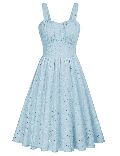 Belle Poque Hellblaues Kleid für Sommer Damen High Waist Flowy Swing Ärmelloses Halter Tea Party Kleid Hellblau BP0724-04 XL von Belle Poque