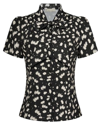 Belle Poque Hemden für Damen Büro Arbeit Bluse Sommer Vintage Retro Kurze Ärmel Streifen Tops mit Bow-Knot von Belle Poque