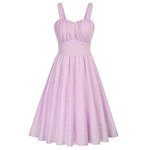 Belle Poque High Waist A-Line Swing Kleid für Frauen Sommer Casual Party Kleid 50s Retro Cocktail Party Kleid Lila BP0724-03 XL von Belle Poque