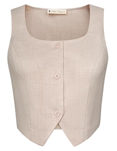 Belle Poque Khaki Weste Damen Elegante Weste für Formale Konferenz Trendy Vest Top Casual Button Down Vest L von Belle Poque