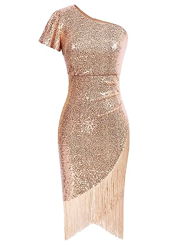 Belle Poque Kleid Damen Glitzer Festlich 1920s Kleid Rockabilly Abendkleid Charleston Kleid Cocktailkleid Party Rosa S von Belle Poque