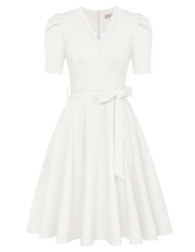 Belle Poque Kleider Damen Festlich Abendkleid für Damen Kurzarm A-Linie Knielanges Kleid Nachtpartykleid Weiß BP0876-05 M von Belle Poque