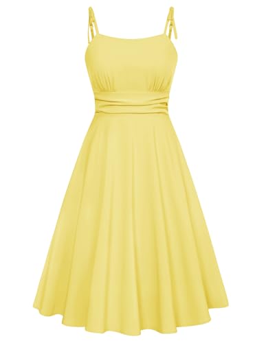 Belle Poque Damen Kleider Sommer Boho Kleid Damen Ärmellos Niedlich A-Linie Swing Fit and Flare Midi Kleid Gelb S von Belle Poque