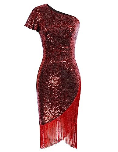 Belle Poque Kleid Damen Festlich Etuikleid 1920s Kleid Rockabilly Abendkleid Glitzer Kleid Weinrot XXL von Belle Poque