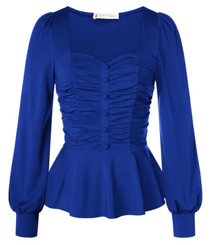 Belle Poque Peplum Tops für Damen Puffärmel Quadratischer Ausschnitt Gerüschte Vorderseite Blusen Oberteile von Belle Poque