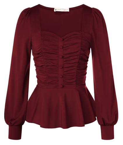 Belle Poque Peplum Tops für Damen Puffärmel Quadratischer Ausschnitt Gerüschte Vorderseite Blusen Oberteile von Belle Poque