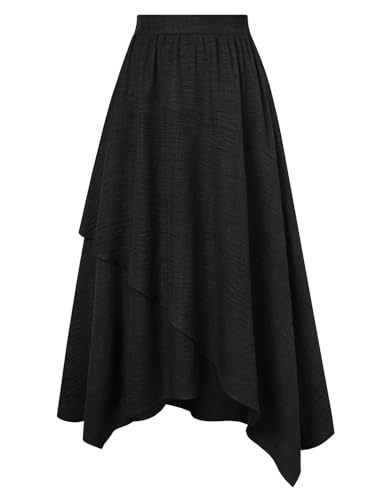 Belle Poque Rock Schwarz Damen Mittelalter Rock Damen Hoher Taille Asymmetrischer Saum Vielseitiger A-Linien Röcke Schwarz M von Belle Poque