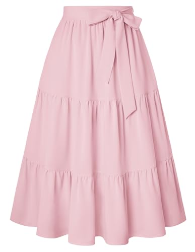 Belle Poque Röcke für Damen Elastische Hohe Taille Tiered A-Line Midi Röcke mit Taschen und Fliege von Belle Poque