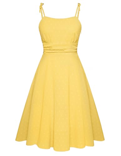 Belle Poque Sommer Lässig Sundress für Damen Strand Urlaub Kleider Mid Länge A Line Kleid Gelb L von Belle Poque