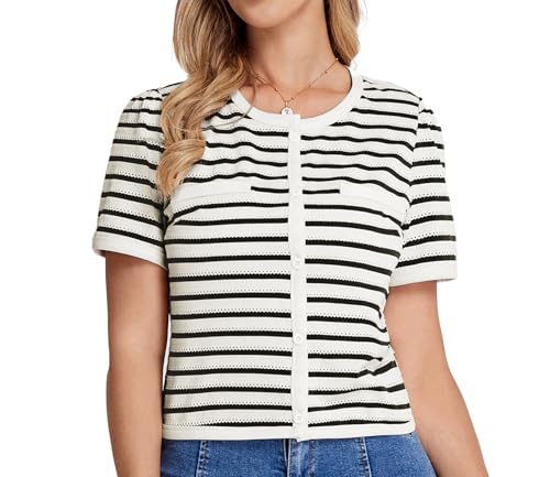 Belle Poque Sommer Strickjacken für Damen Lässig Open Front Sweater in Kontrastfarbe Aprikose und Schwarz XL von Belle Poque