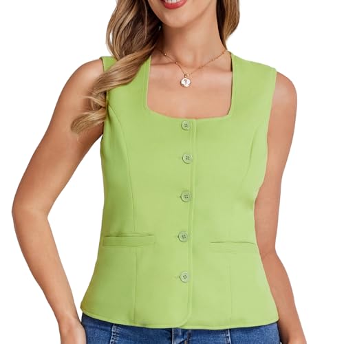 Belle Poque Sommer Weste für Damen Moderne Einreihig mit Tasche Anzugweste Grün XXL von Belle Poque