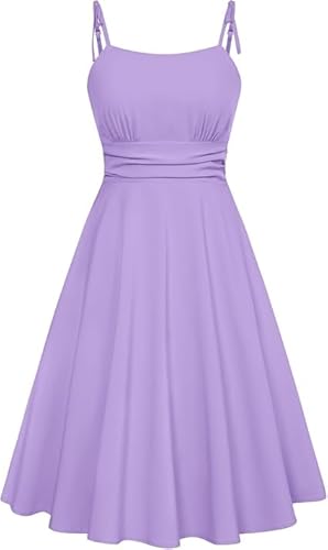 Belle Poque Sommerkleider für Damen Geburtstagsparty Kleid Lila Riemchen Flowy Swing Kleid XXL von Belle Poque