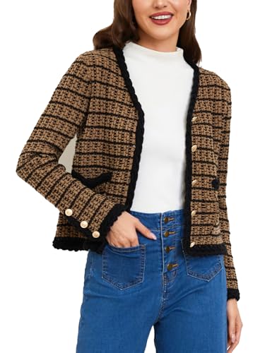 Belle Poque Strickjacke für Frauen Knopfleiste Langarm Vintage Dick Strickjacke Sweater Braun M von Belle Poque
