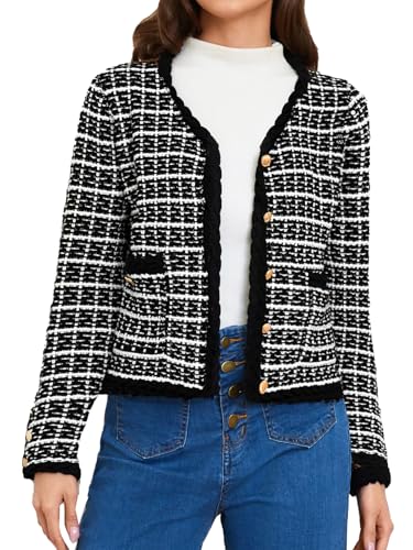 Belle Poque Strickjacke für Frauen Knopfleiste Langarm Vintage Dick Strickjacke Sweater Schwarz M von Belle Poque