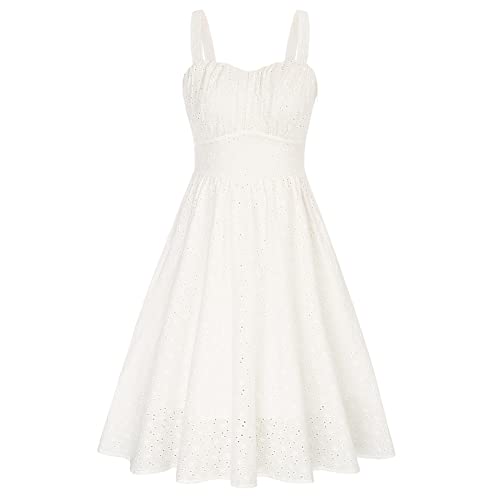 Belle Poque Weiß Hochzeitsgäste Kleider für Frauen Geraffte Front Slim Fit Rockabilly Strand Sonnenkleid Elfenbein BP0724-01 S von Belle Poque