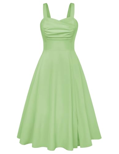Damen Blumenkleid Sommer A-Linie Spaghetti Sommerkleid Midi Rockabilly Cocktailkleid Strand Hellgrün S Damen Blumenkleid Sommer A-Linie Spaghetti Sommerkleid Midi Rockabilly Cocktailkleid Strand Hellgrün S von Belle Poque