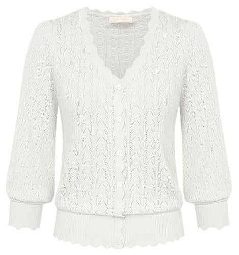 Damen Bolero Kurz Trachtenjacke 3/4 Arm V-Ausschnitt Cardigan Festlich Elfenbein XXL von Belle Poque