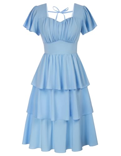 Damen Casual Sommerkleid Elegant Kleider A-Line Lang Kleider Hellblau L von Belle Poque