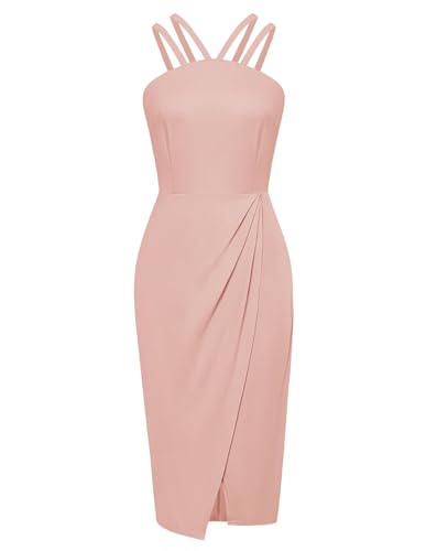 Damen Vintage Etuikleid Business Ärmellos Bleistiftkleid Sommer Spaghetti Cocktailkleid Hochzeit Hellrosa M von Belle Poque