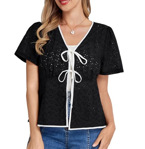 Damen Elegant Boleros Retro V Ausschnitt Hohl Kurze Cardigan Weiß L von Belle Poque