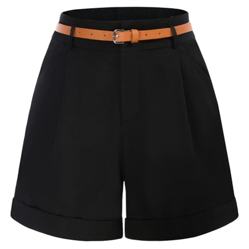 Damen Elegante Hotpants Sommer Kurze Shorts Weite Kurze Hosen Hohe Taille Shorts Schwarz M von Belle Poque