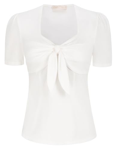 Damen Festliche Tops Vintage 50s Bluse Baumwolle Bluse Sommer Tops Weiß L BP0735S23-04 von Belle Poque