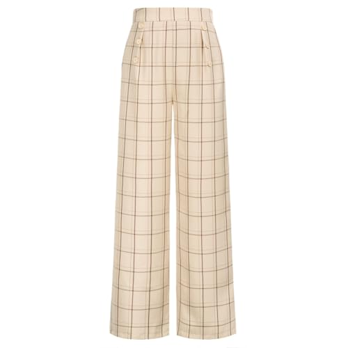 Damen Hosen Einfarbig Locker Gerade Weites Bein Hohe Taille Stretch Jogginghose L Aprikosen-Untercheck von Belle Poque