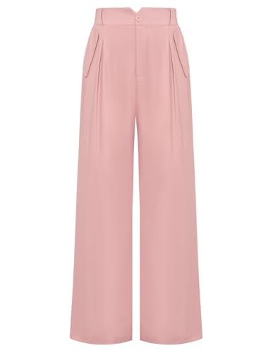Damen Lässige Plissiertes Design Pants Hohe Taille Hose Hell-Pink XL von Belle Poque