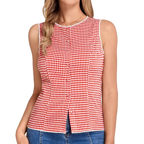 Damen Lässige Weste Sommer Lightweight Button up Blazer Jacken Rot und Weiß XXL von Belle Poque