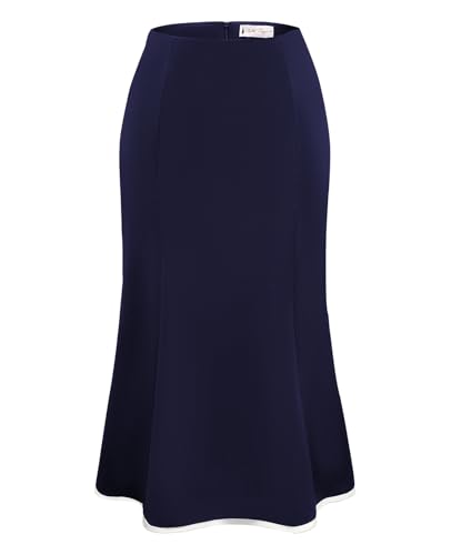 Damen Langes Röcke Elegant Hohe Taille Fischschwanz Rock mit Taschen Marineblau M von Belle Poque