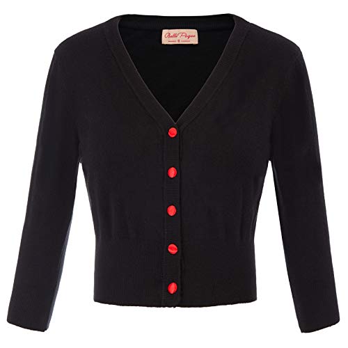 Damen Leichtes Bolero Contrast Button Strickjacke Soft Boleroshrug Casual Kurz Cardigan Schwarz(928-1) von Belle Poque