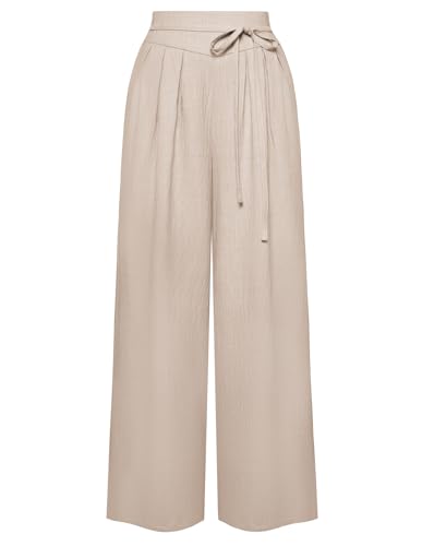 Damen Palazzo Hose Frühling Retro Baggy Kordelzug Lang Weite Hosen Hellkhaki M von Belle Poque