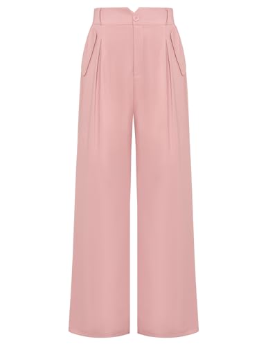 Damen Plissiertes Design Lässige Hose Elastische Taille Pants Hell-Pink 2XL von Belle Poque