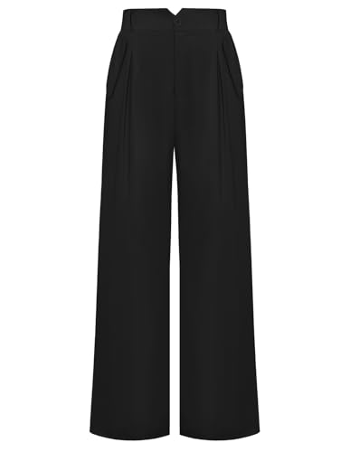 Damen Plissiertes Design Lässige Hose Elastische Taille Pants Schwarz 2XL von Belle Poque