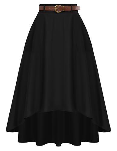 Damen Rock Elegant A Linie High Waist Rock mit Taschen Skirt mit Gürtel Schwarz XXL von Belle Poque