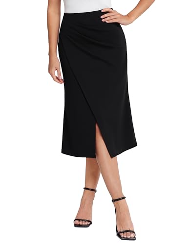 Damen Rock Elegant Midi Bleistiftrock mit Schlitz Business Bleistiftrock Schwarz S von Belle Poque