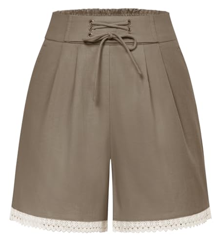 Damen Shorts Vintage High Waist Bermuda Shorts Baumwolle Retro Shorts Weite Hose Sommer Khakibraun S von Belle Poque