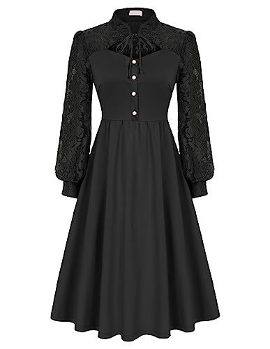 Damen Gothic Kleid Elegant Langarm A-Linie Kleider Festliche Cocktailkleid Abendkleid Schwarz XL von Belle Poque