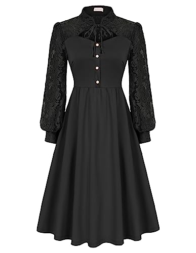 Belle Poque Damen Kleid Elegant Spitzenkleid Mittelalter Langarm Festliche Cocktailkleider Partykleid Hochzeit Schwarz L von Belle Poque