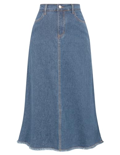 Damen Stretch Denim Rock Dehnbar Hoch Taille Jeansrock mit Farbverlauf A-Linie Rock Hellblau XXL von Belle Poque