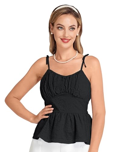 Damen Tank Top Spaghetti Oberteile Ärmellose Shirt Basic Tops Schwarz L von Belle Poque