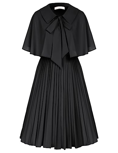 Damen Kleid Zweiteiler Sommer Elegant Midikleid A-Linie Sommerkleid mit Umhang Abendkleid Hochzeit Schwarz L von Belle Poque