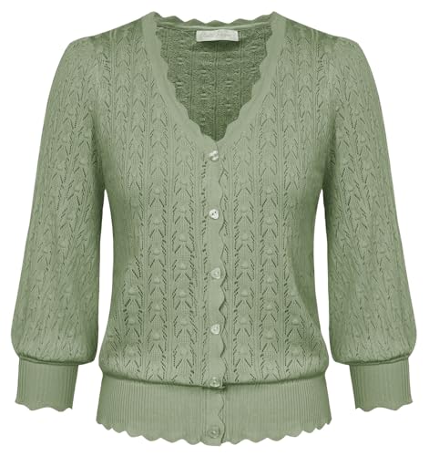 Damen Vintage Bolero 3/4 Laternenärmel V-Ausschnitt Cardigan Festlich Bolerojacke Elegant Hellgrün L von Belle Poque