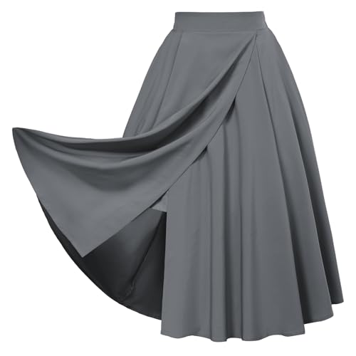 Damen Vintage Eleganter Midi-Rock Elastischer Rock mit Hoher Taille A-Linie für Hochzeitsgäste Party Dunkelgrau M von Belle Poque