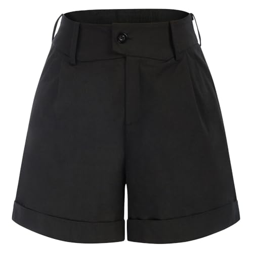 Damen Vintage Loose Shorts Stretch Shorts Bequeme Kurze Hose Einfarbig Freizeit Shorts Schwarz L BP0031S21-02 von Belle Poque