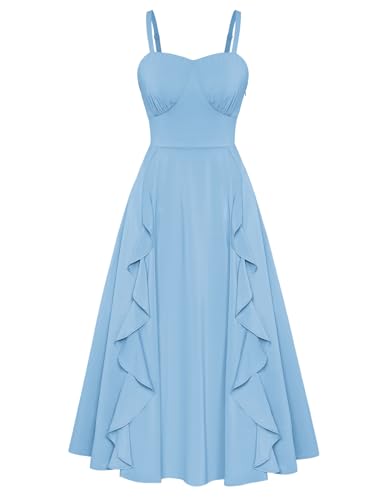 Damen Vintage Slipkleid Midikleid Ärmelloses Kleid Lässige Hellblau M von Belle Poque