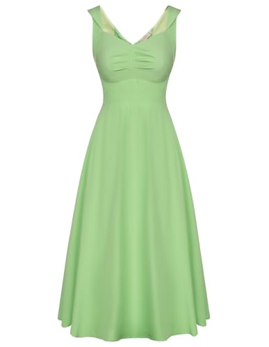 Damen Vintage Sommerkleid Midi Ärmellos Partykleid 50er Jahre Kleider A-Linie Herzausschnitt Kleid Hellgrün L von Belle Poque