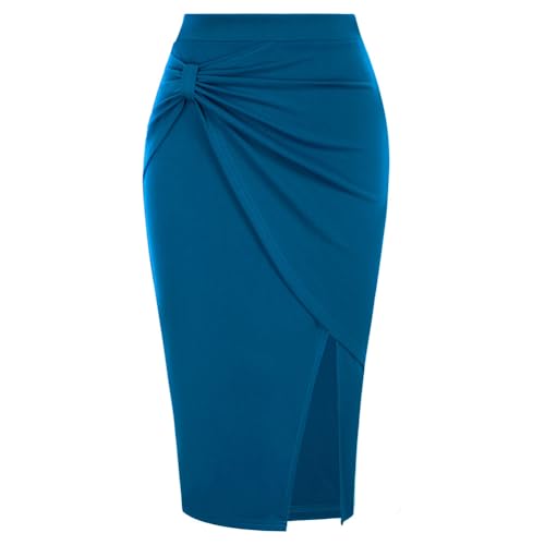 Eleganter Sexy Rock Mit Schlitz Und Hoher Taille Für Damen XL Blau von Belle Poque