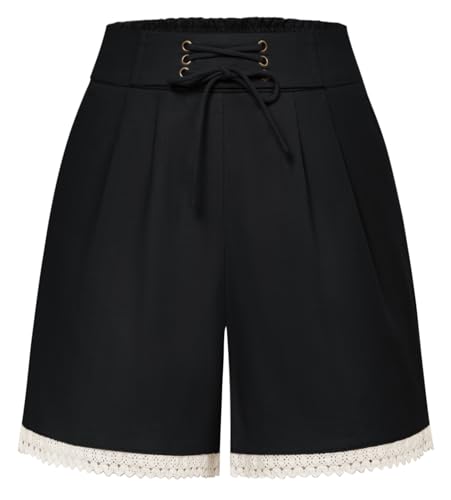 Shorts Damen Sommer Vintage Kurze Hose High Waist Bermuda Shorts Retro Shorts Weite Hose Schwarz S von Belle Poque